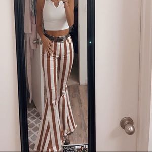 saints and hearts women's rust and white stripe flare jeans